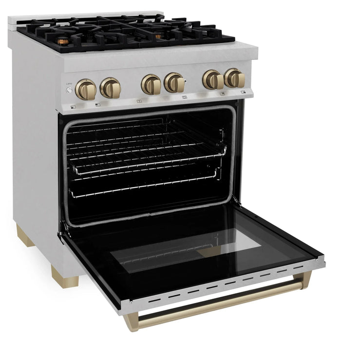 ZLINE Autograph 30" 4.0 cu. ft. Dual Fuel Range , Gas Stove Electric Oven Stainless Steel Champagne Bronze Accents RASZ-SN-30-CB
