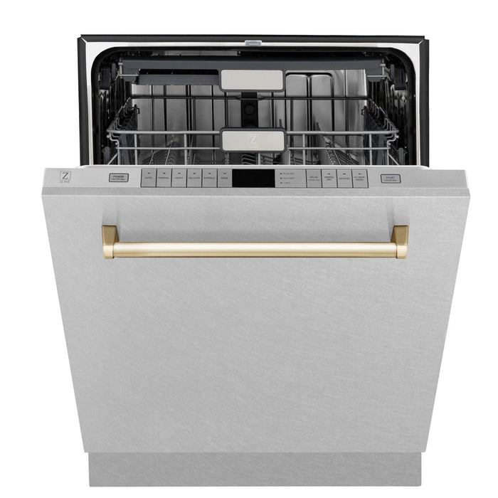 ZLINE Autograph Edition 24" Dishwasher DuraSnow, Gold DWMTZ-SN-24-G