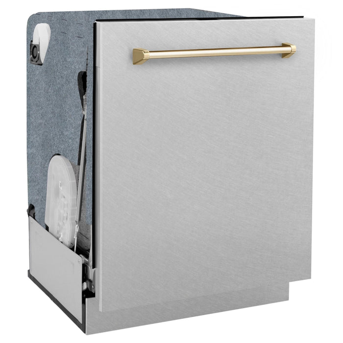 ZLINE Autograph Edition 24" Dishwasher DuraSnow, Gold DWMTZ-SN-24-G