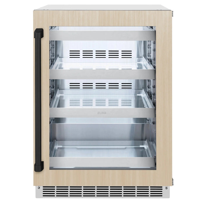 ZLINE Autograph Edition 24 in. Touchstone 151 Can Beverage Fridge With Panel Ready Glass Door And Matte Black Handle RBSPOZ-24-MB