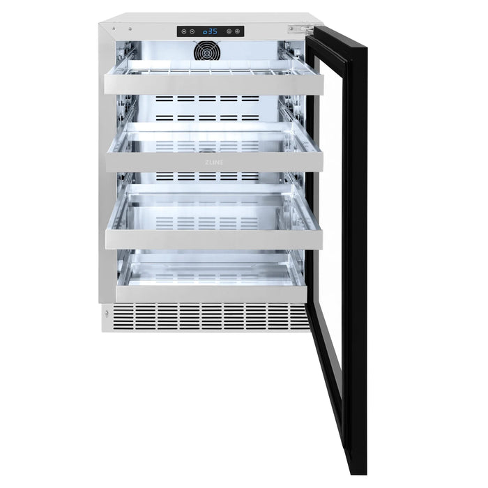 ZLINE Autograph Edition 24 in. Touchstone 151 Can Beverage Fridge With Panel Ready Glass Door And Polished Gold Handle RBSPOZ-24-G