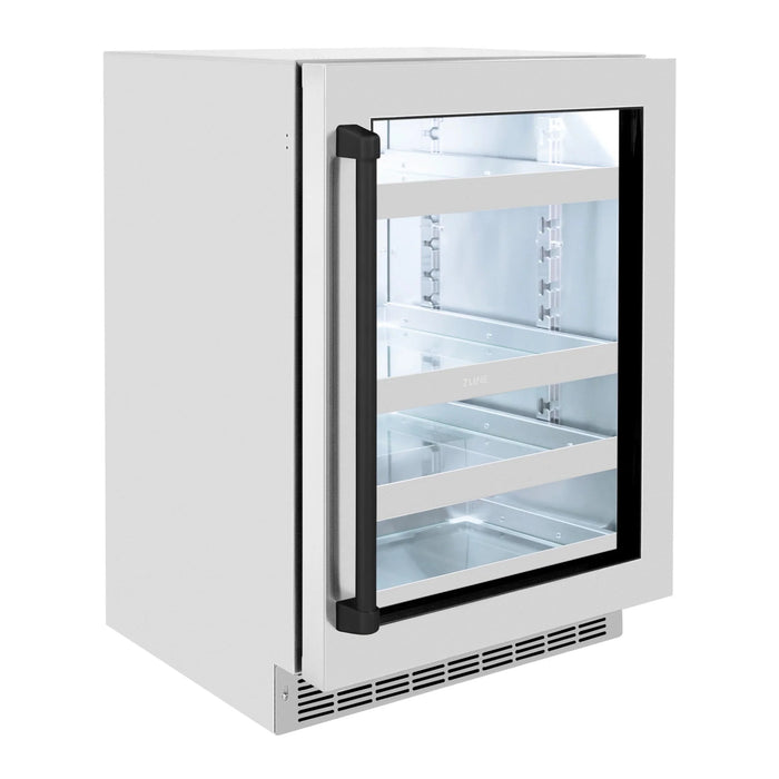 ZLINE Autograph Edition 24 in. Touchstone 151 Can Beverage Fridge With Stainless Steel Glass Door And Matte Black Handle RBSOZ-GS-24-MB