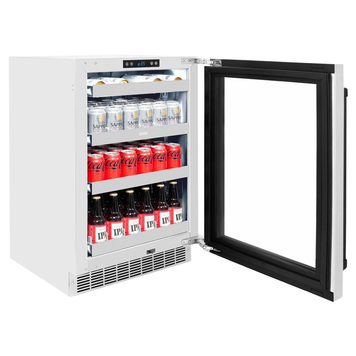 ZLINE Autograph Edition 24 in. Touchstone 151 Can Beverage Fridge With Stainless Steel Glass Door And Matte Black Handle RBSOZ-GS-24-MB