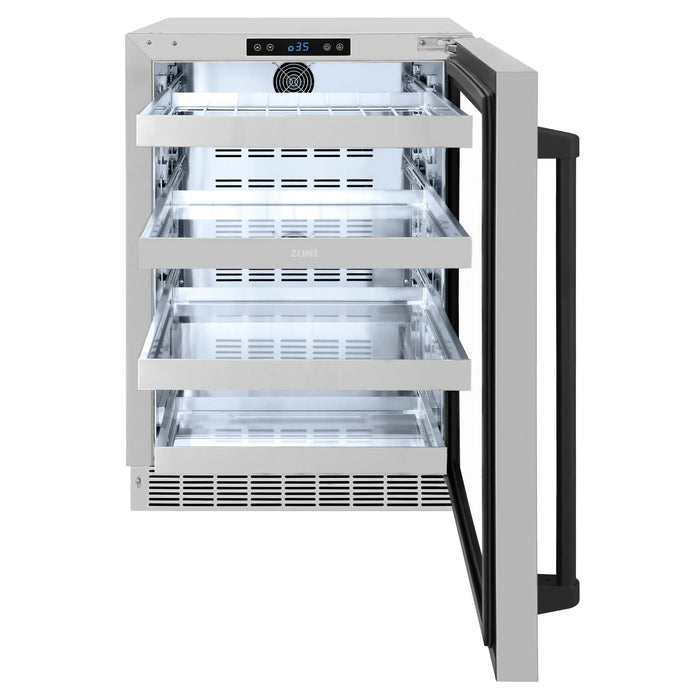 ZLINE Autograph Edition 24 in. Touchstone 151 Can Beverage Fridge With Stainless Steel Glass Door And Matte Black Handle RBSOZ-GS-24-MB