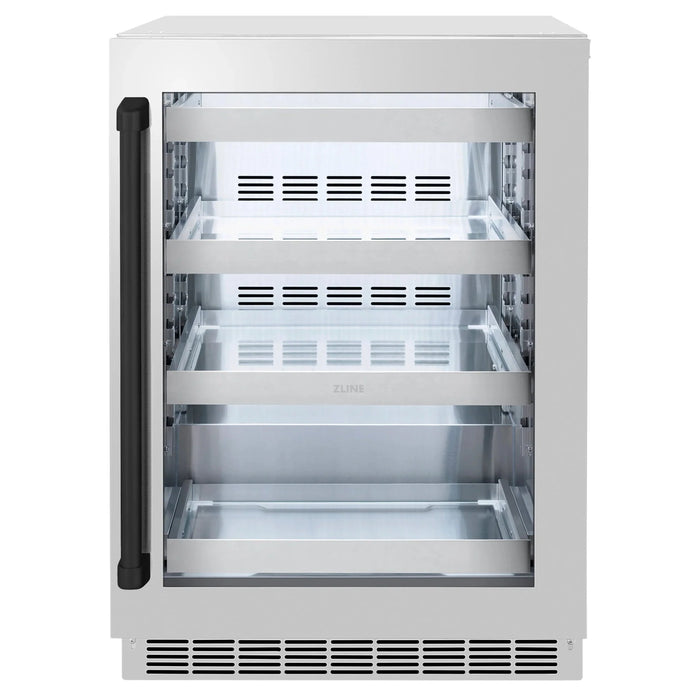 ZLINE Autograph Edition 24 in. Touchstone 151 Can Beverage Fridge With Stainless Steel Glass Door And Matte Black Handle RBSOZ-GS-24-MB