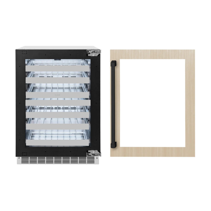 ZLINE Autograph Edition 24 in. Touchstone Dual Zone 44 Bottle Wine Cooler With Panel Ready Glass Door And Matte Black Handle RWDPOZ-24-MB