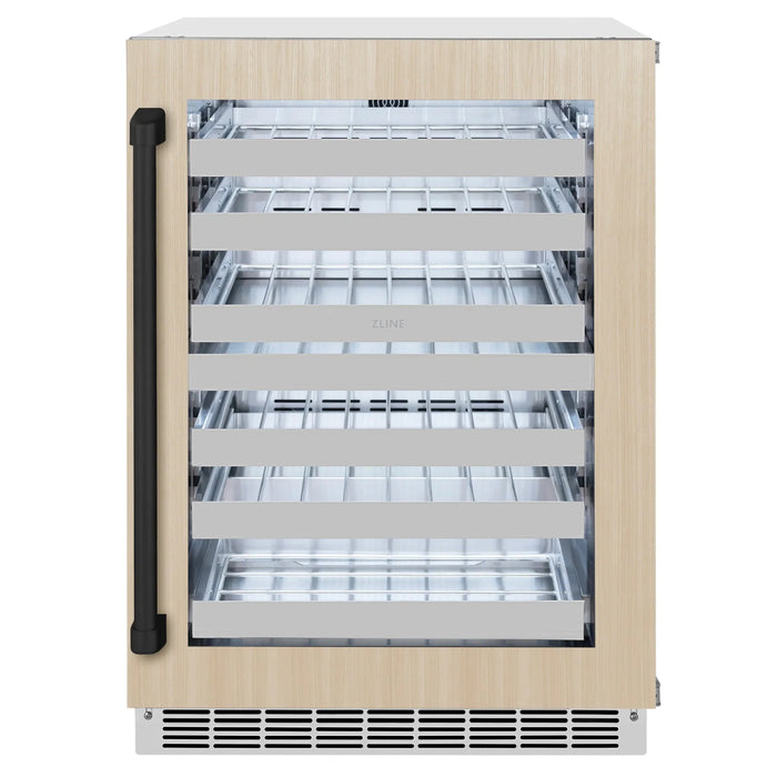 ZLINE Autograph Edition 24 in. Touchstone Dual Zone 44 Bottle Wine Cooler With Panel Ready Glass Door And Matte Black Handle RWDPOZ-24-MB