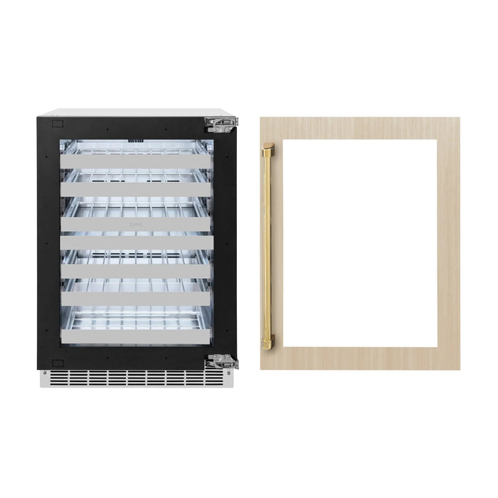 ZLINE Autograph Edition 24 in. Touchstone Dual Zone 44 Bottle Wine Cooler With Panel Ready Glass Door And Polished Gold Handle RWDPOZ-24-G
