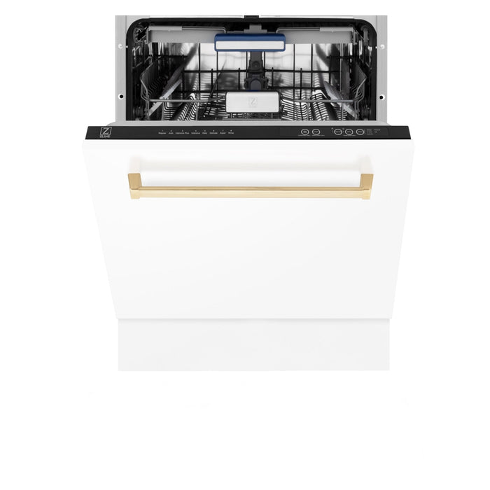 ZLINE Autograph White Door 24" Dishwasher, Gold Handle DWVZ-WM-24-G