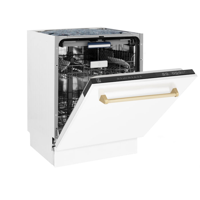 ZLINE Autograph White Door 24" Dishwasher, Gold Handle DWVZ-WM-24-G