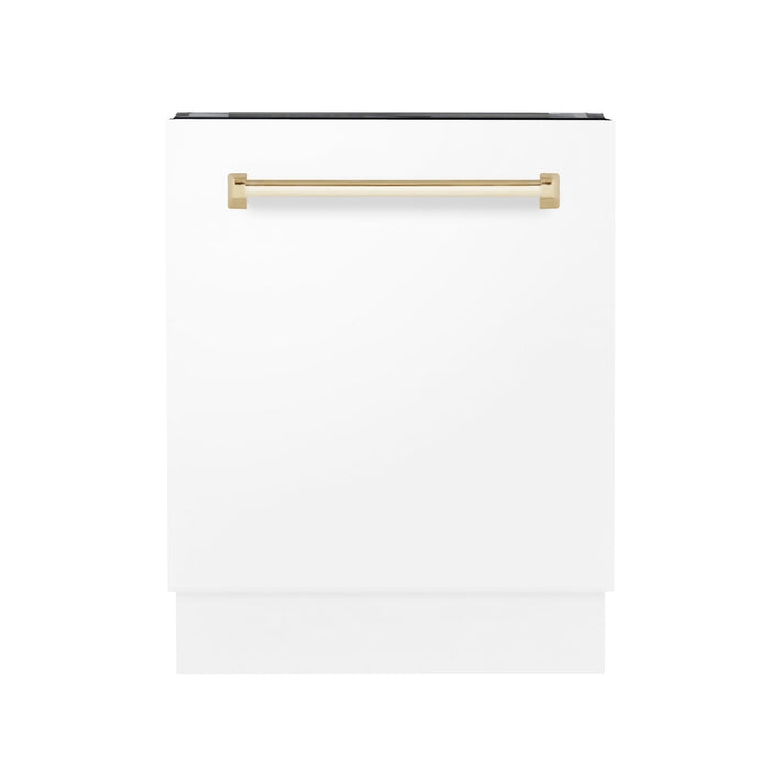 ZLINE Autograph White Door 24" Dishwasher, Gold Handle DWVZ-WM-24-G