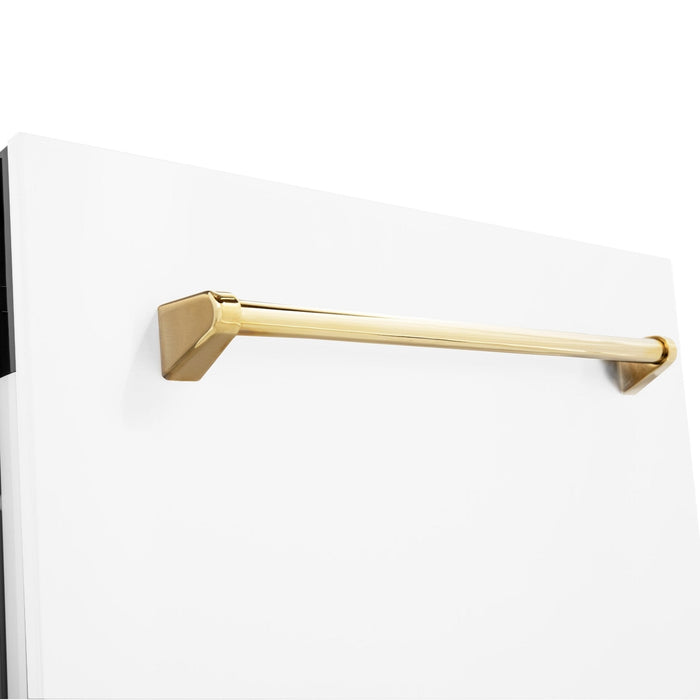 ZLINE Autograph White Door 24" Dishwasher, Gold Handle DWVZ-WM-24-G