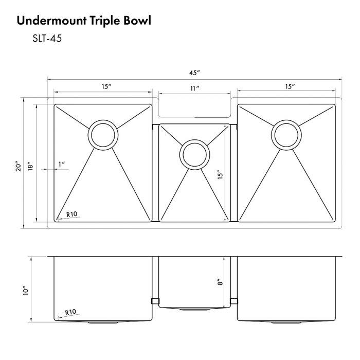 ZLINE Breckenridge 45" Undermount Single Bowl, Sink Stainless, SLT-45