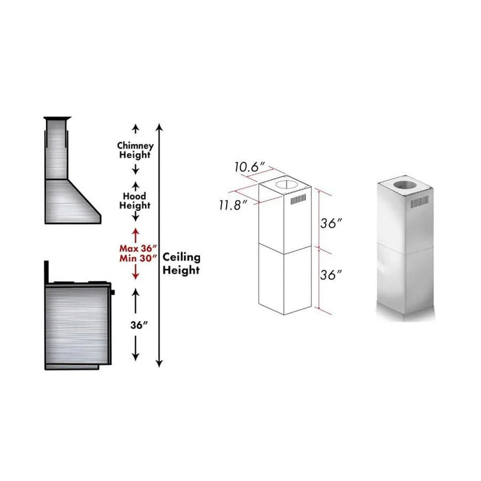 ZLINE Chimney Extension for 10'-12' Ceiling, 2PCEXT-GL1i/GL2i/KE2i/KL3i