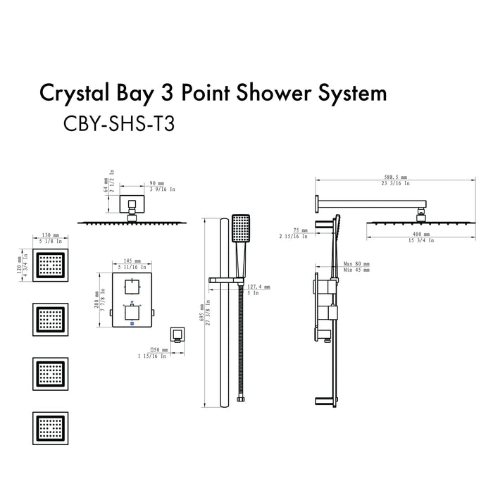 ZLINE Crystal Bay Thermostatic Shower System with Body Jets CBY-SHS-T3-PG