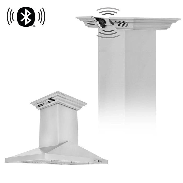 ZLINE Ducted Vent Island Mount Range Hood in Stainless Steel with Built-in ZLINE CrownSound Bluetooth Speakers GL1iCRN-BT-36