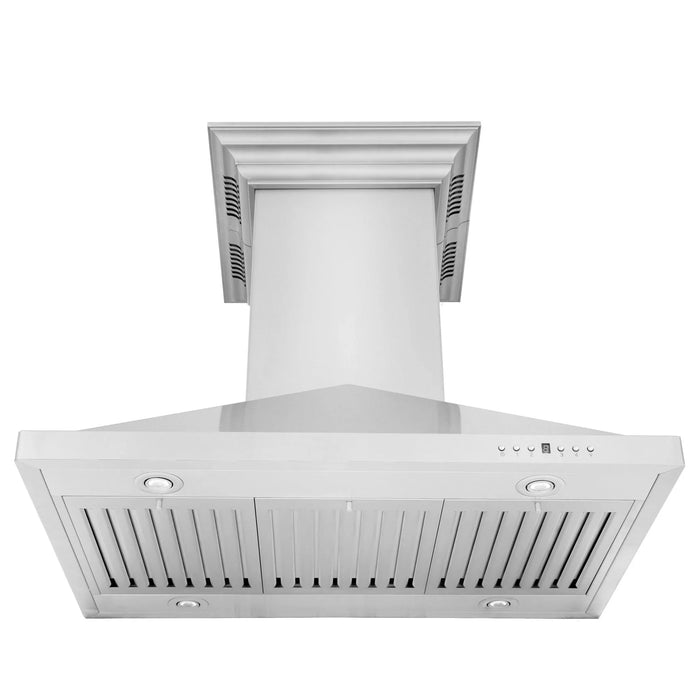 ZLINE Ducted Vent Island Mount Range Hood in Stainless Steel with Built-in ZLINE CrownSound Bluetooth Speakers GL1iCRN-BT-36
