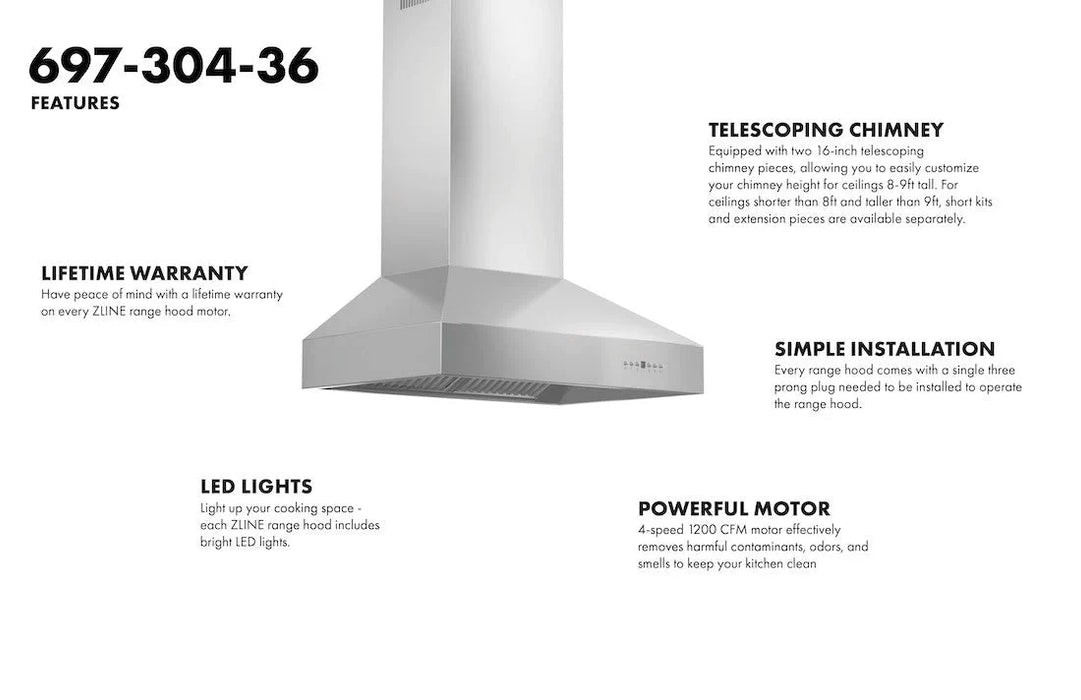 ZLINE Ducted Wall Mount Range Hood in Outdoor Approved Stainless Steel 697-304-60