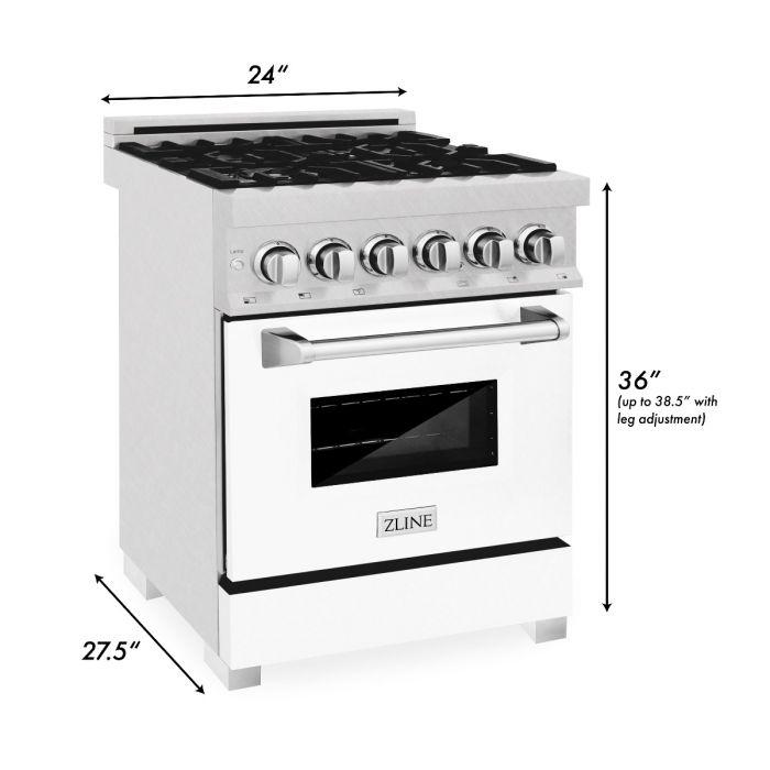 ZLINE 24" Professional Dual Fuel Range, Matte White Door, RA-WM-24