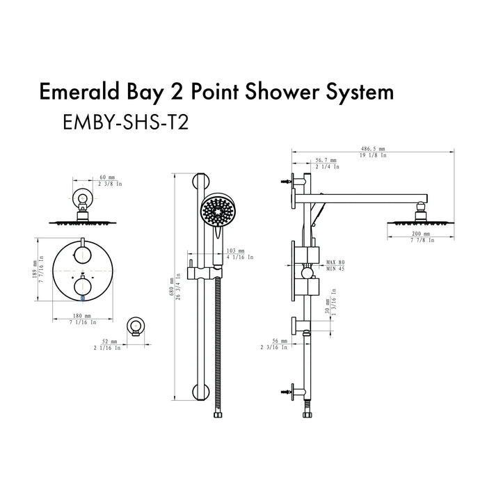 ZLINE Emerald Bay Thermostatic Shower System EMBY-SHS-T2-MB