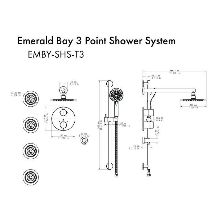 ZLINE Emerald Bay Thermostatic Shower System with Body Jets EMBY-SHS-T3-BN
