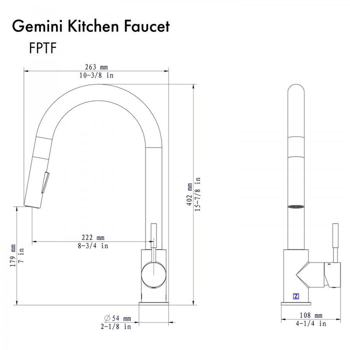 ZLINE Gemini Kitchen Faucet in Gun Metal, GEM-KF-GM