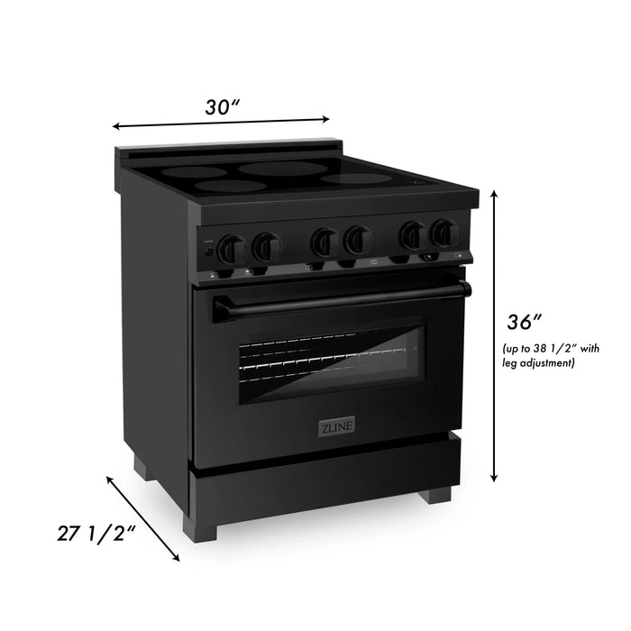 ZLINE Induction Range with a 4 Element Stove and Electric Oven in Black Stainless Steel RAIND-BS-30