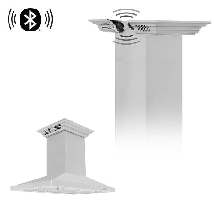 Zline Island Mount Range Hood in Stainless Steel with Built-in ZLINE CrownSound™ Bluetooth Speakers GL2iCRN-BT-36