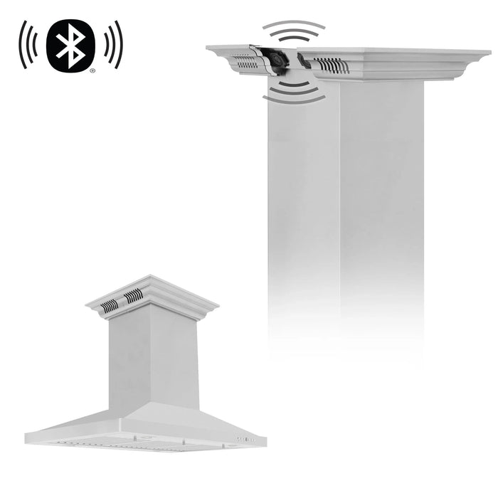Zline Island Mount Range Hood in Stainless Steel with Built-in ZLINE CrownSound™ Bluetooth Speakers GL2iCRN-BT-48
