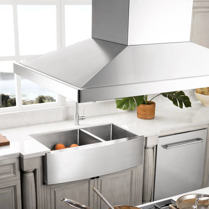 Zline Island Mount Range Hood in Stainless Steel with Built-in ZLINE CrownSound™ Bluetooth Speakers GL2iCRN-BT-48