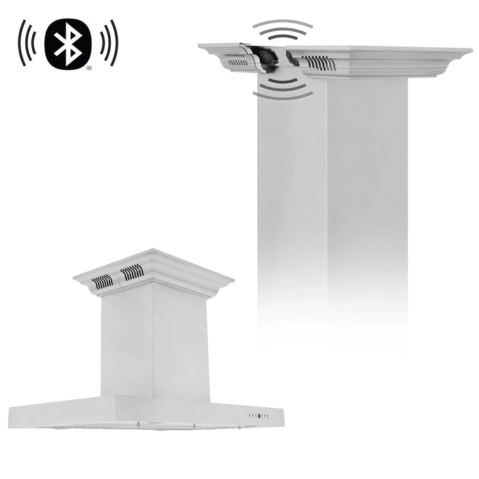 Zline Island Mount Range Hood in Stainless Steel with Built-in ZLINE CrownSound™ Bluetooth Speakers KE2iCRN-BT-36