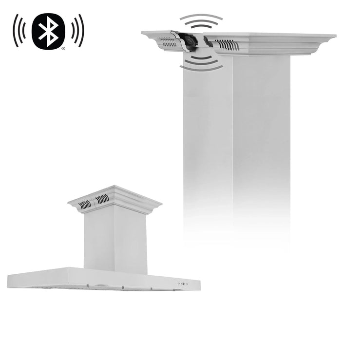 Zline Island Mount Range Hood in Stainless Steel with Built-in ZLINE CrownSound™ Bluetooth Speakers KE2iCRN-BT-48