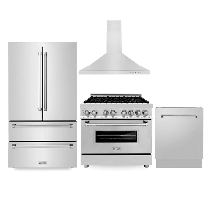 ZLINE Kitchen Package Refrigerator, Range,Range Hood , Dishwasher,  4KPR-RARH36-DWV