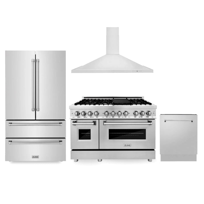ZLINE Kitchen Package Refrigerator, Range,Range Hood , Dishwasher,  4KPR-RARH48-DWV