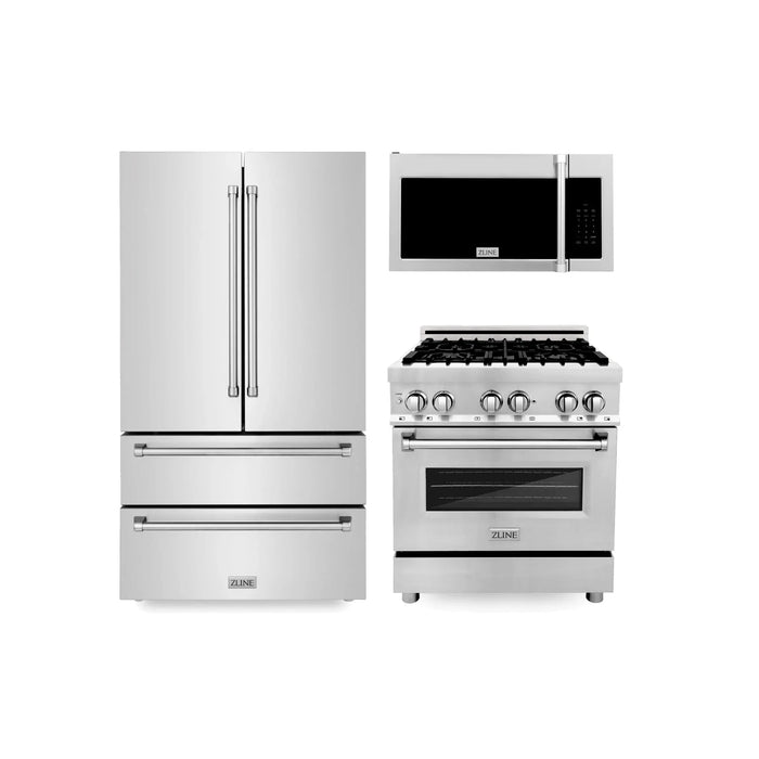 ZLINE Kitchen Package with Refrigerator, Range, Microwave, 3KPR-RAOTRH30