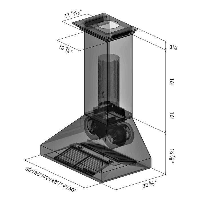 ZLINE Professional Convertible Vent Wall Mount Range Hood in Stainless Steel with Crown Molding 667CRN-48