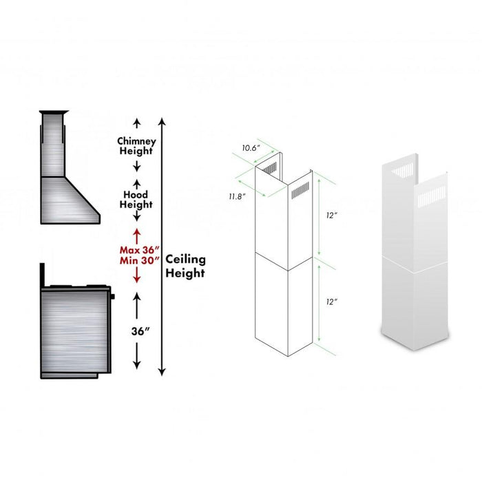 ZLINE Short Chimney Pieces for 7'-8' Ceilings, SK-696-304